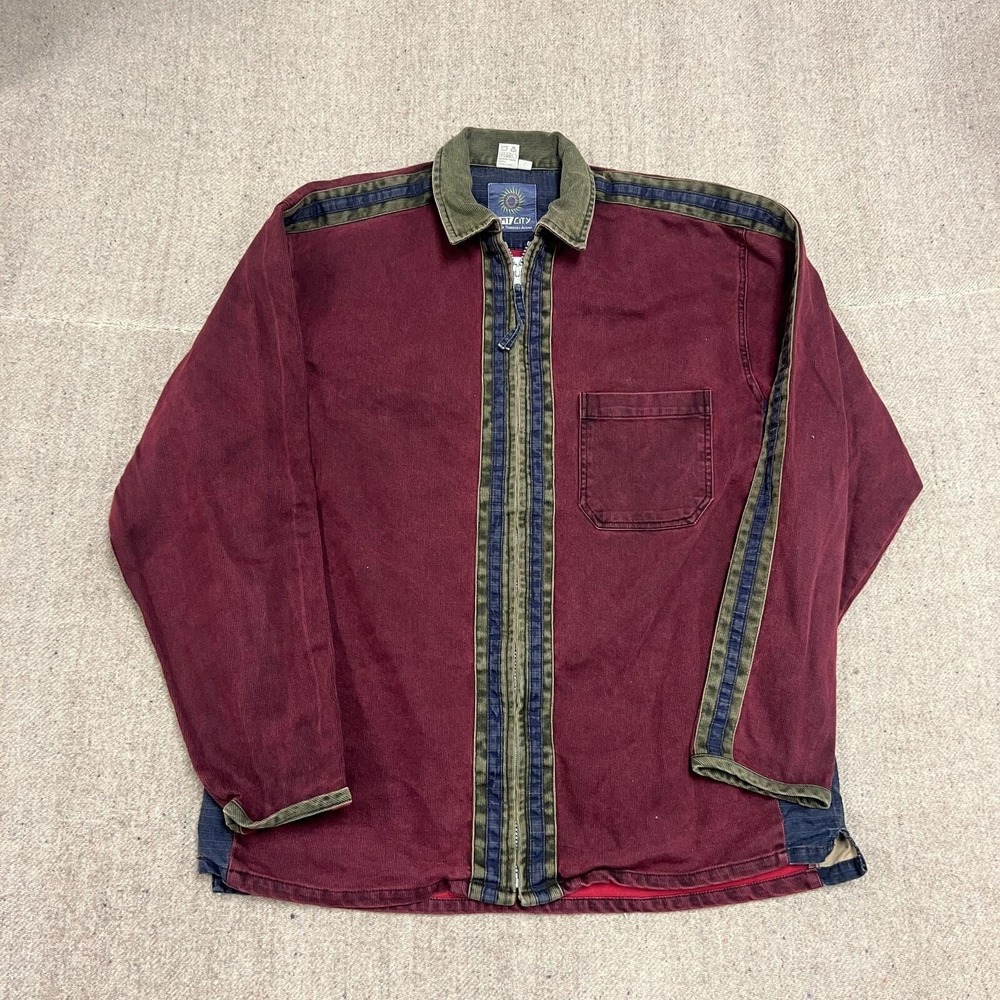 Vintage Fat City Jacket Mens Large‎ Red 2000s Y2K Striped Skater Grunge